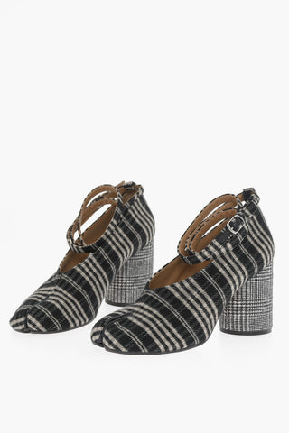 MM22 district Checked TABI Ankle Strap Pumps 8,5cm