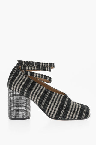 MM22 district Checked TABI Ankle Strap Pumps 8,5cm