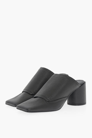 MM6 Mules in Pelle Martellata con Punta Quadrata Tacco 7.5cm