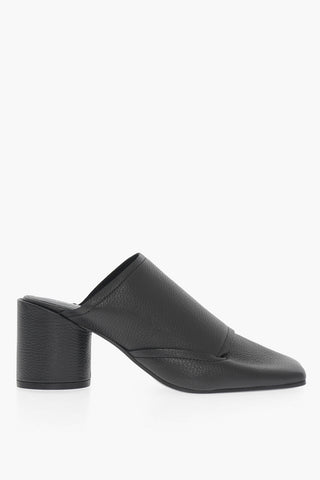 MM6 Mules in Pelle Martellata con Punta Quadrata Tacco 7.5cm