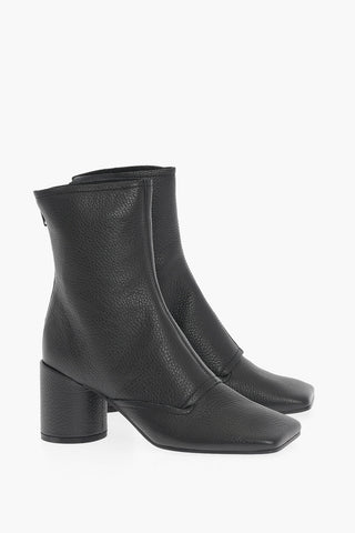 MM6 Textured Leather Square Toe Ankle Boots Heel 7cm