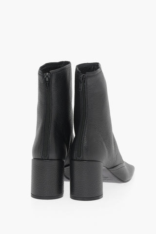 MM6 Textured Leather Square Toe Ankle Boots Heel 7cm