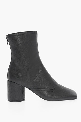 MM6 Textured Leather Square Toe Ankle Boots Heel 7cm