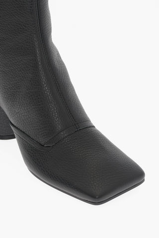 MM6 Textured Leather Square Toe Ankle Boots Heel 7cm