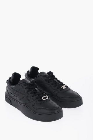 Solid Color Leather S-UKIYO Low Top Sneakers with Silver-Tone Detail