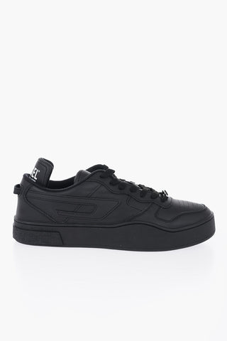 Solid Color Leather S-UKIYO Low Top Sneakers with Silver-Tone Detail