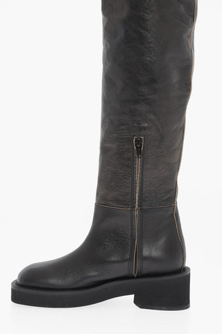 MM6 Textured Leather Maxi Boots 5cm
