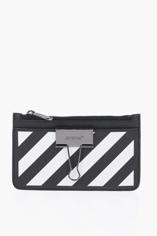Striped Detail Leather Card Holder