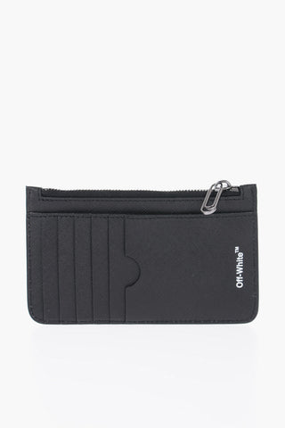 Striped Detail Leather Card Holder