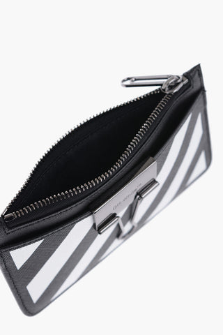 Striped Detail Leather Card Holder