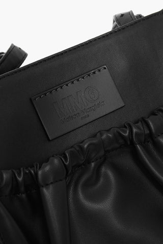 MM6 Faux Leather Tote Bag with ruched Pocket