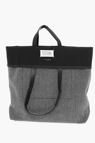 MM11 Borsa Tote in Cotone con Rifiniture in Pelle