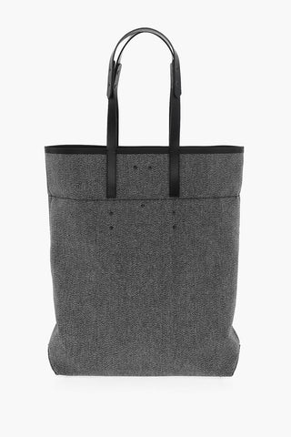 MM11 Borsa Tote in Cotone con Rifiniture in Pelle