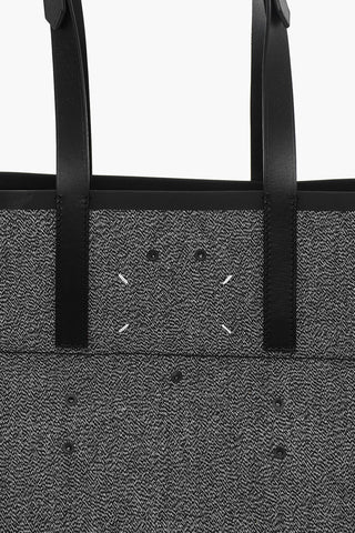 MM11 Borsa Tote in Cotone con Rifiniture in Pelle