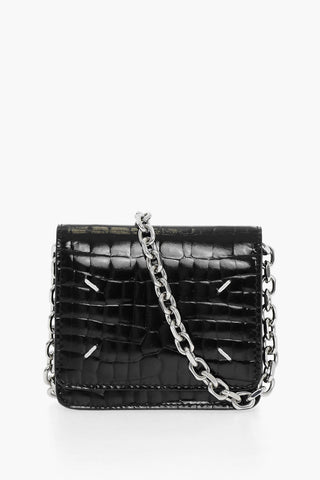MM11 Crocodile Effect Leather Wallet with Silver-Tone Chain