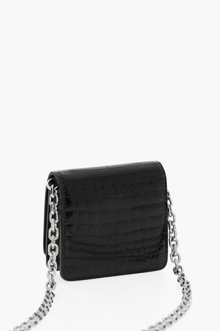 MM11 Crocodile Effect Leather Wallet with Silver-Tone Chain