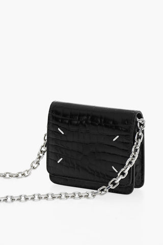 MM11 Crocodile Effect Leather Wallet with Silver-Tone Chain