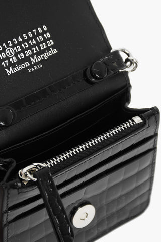 MM11 Crocodile Effect Leather Wallet with Silver-Tone Chain