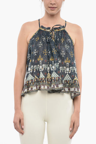 Printed Sleeveless Top With Lurex Embroidery