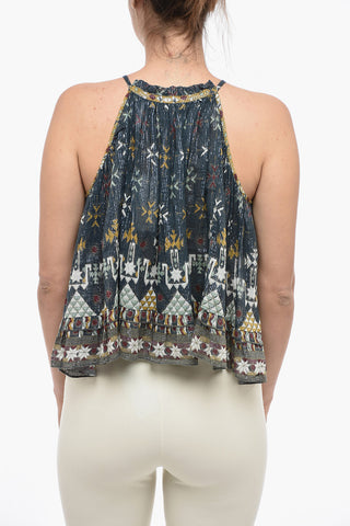 Printed Sleeveless Top With Lurex Embroidery