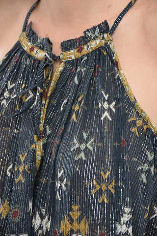 Printed Sleeveless Top With Lurex Embroidery
