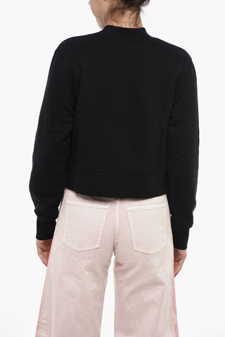 Brushed Cotton Printed Cropped Crewneck Sweatshirt