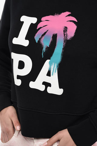 Brushed Cotton Printed Cropped Crewneck Sweatshirt