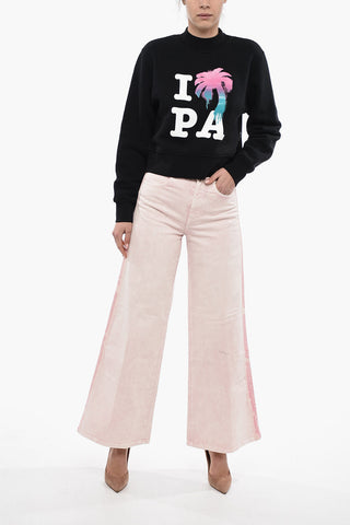 Brushed Cotton Printed Cropped Crewneck Sweatshirt