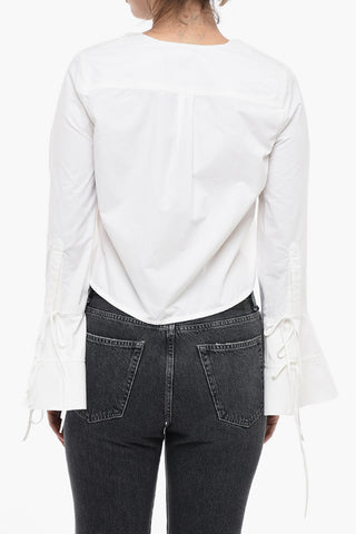 비대칭 크롭 블라우스 BASEBALL 벨 소매