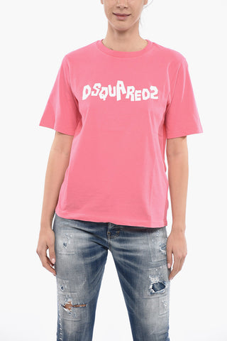 Crew Neck Cotton T-Shirt with Lettering Logo