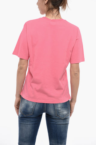 Crew Neck Cotton T-Shirt with Lettering Logo