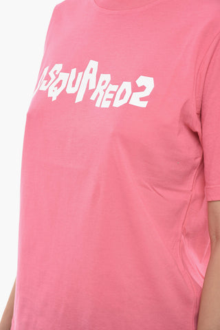 Crew Neck Cotton T-Shirt with Lettering Logo