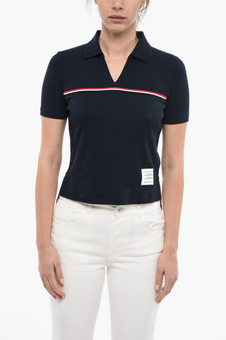 Polo in Cotone a Costine con Banda Tricolore a Contrasto