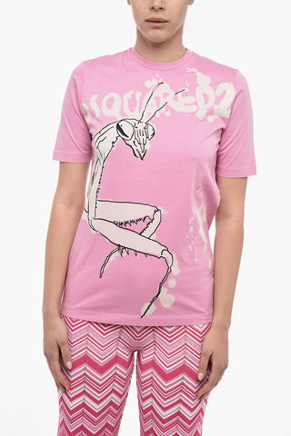 Crew Neck Cotton T-Shirt with Front Print