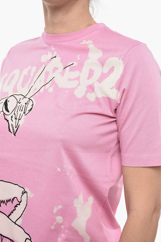 Crew Neck Cotton T-Shirt with Front Print