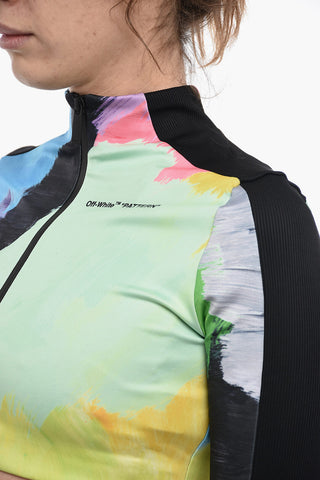 Printed Croppped BRUSH STROKE Long Sleeved Top