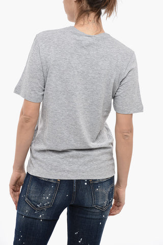 Crew Neck Cotton Blend T-Shirt with Monogram Print