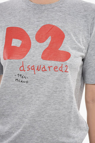 Crew Neck Cotton Blend T-Shirt with Monogram Print