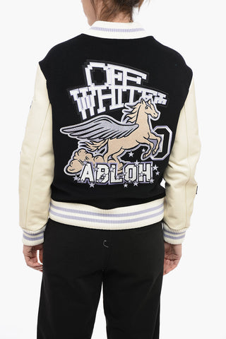 Embroidered Varsity Bomber With Leather Sleeves