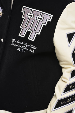 Embroidered Varsity Bomber With Leather Sleeves