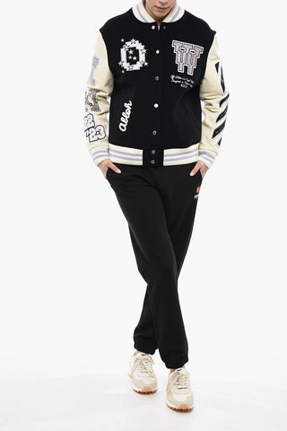 Embroidered Varsity Bomber With Leather Sleeves