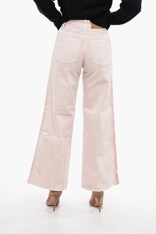 Pantaloni 5 Tasche Wide Leg con Bande Logate