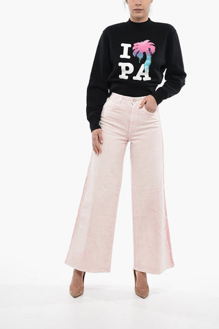 Pantaloni 5 Tasche Wide Leg con Bande Logate