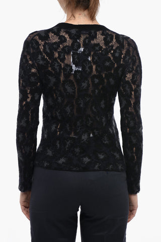 Crew Neck Animal Patterned Cashmere Blend Sweater