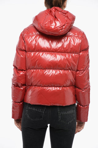 Varnish Effect Down Jacket with Logo Patch