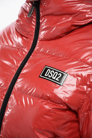 Varnish Effect Down Jacket with Logo Patch