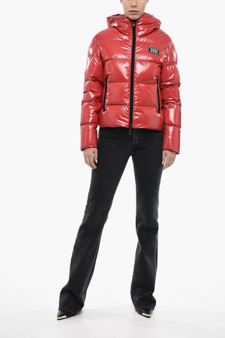 Varnish Effect Down Jacket with Logo Patch