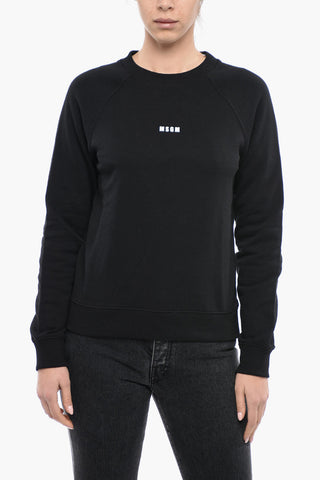 Brushed Cotton Crewneck Sweater With Logo Print