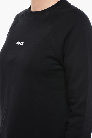 Brushed Cotton Crewneck Sweater With Logo Print