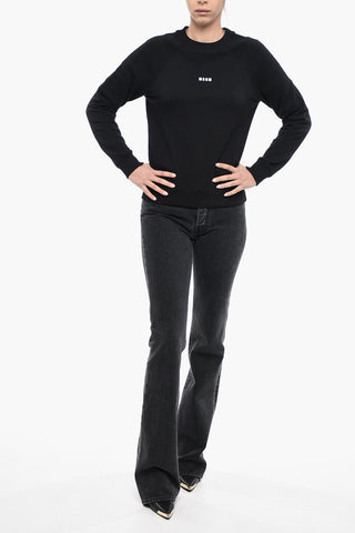 Brushed Cotton Crewneck Sweater With Logo Print